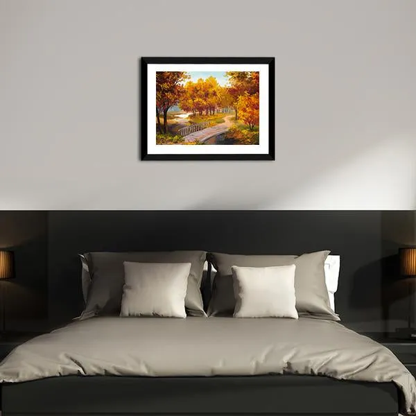 Autumn Forest & Bridge Canvas Wall Art