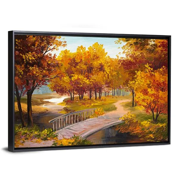 Autumn Forest & Bridge Canvas Wall Art