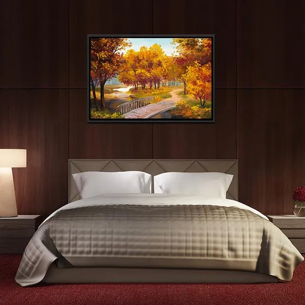 Autumn Forest & Bridge Canvas Wall Art