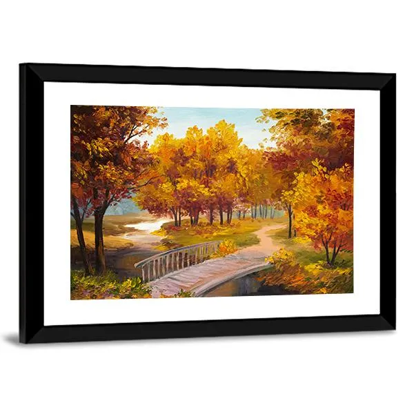 Autumn Forest & Bridge Canvas Wall Art