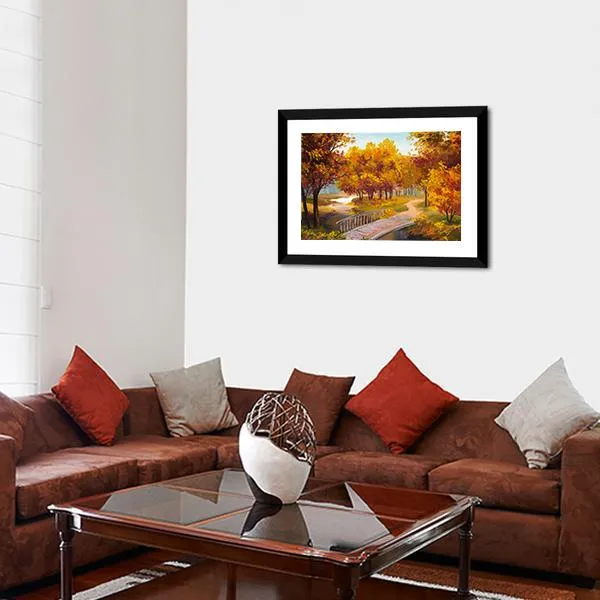 Autumn Forest & Bridge Canvas Wall Art