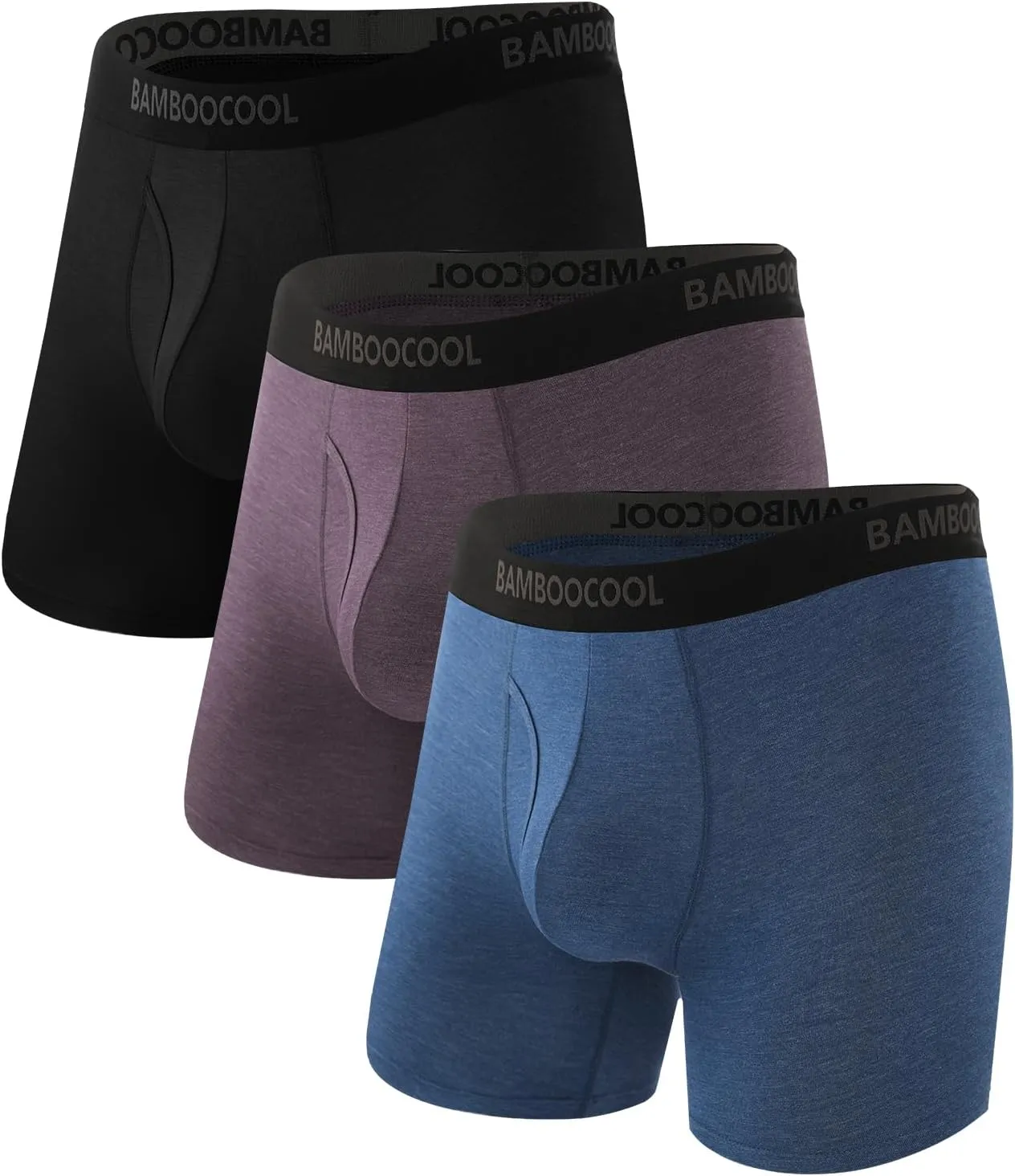 BAMBOO COOL Men's Underwear Breathable Boxer Briefs with Fly Moisture-Wicking Lightweight Underwear 7-Pack