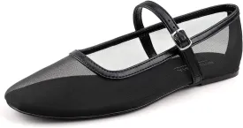 BCTEX COLL Mesh Ballet Flats Mary-Jane Ballerina Flats Square Toe Dressy Casual Shoes with Buckle Strap
