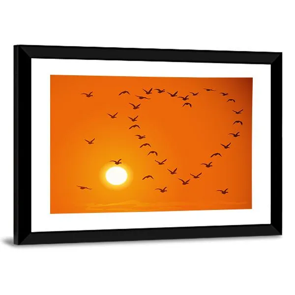 Birds In Heart Shape Canvas Wall Art
