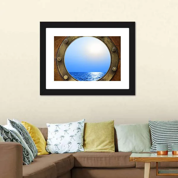 Boat Porthole With Ocean Canvas Wall Art