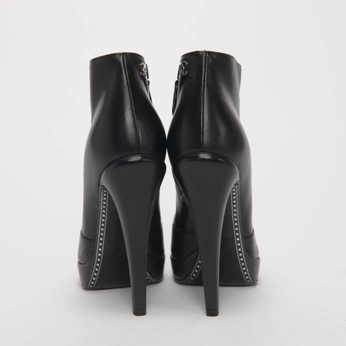 Chanel Black Lambskin Patent Cap Toe Boots 36