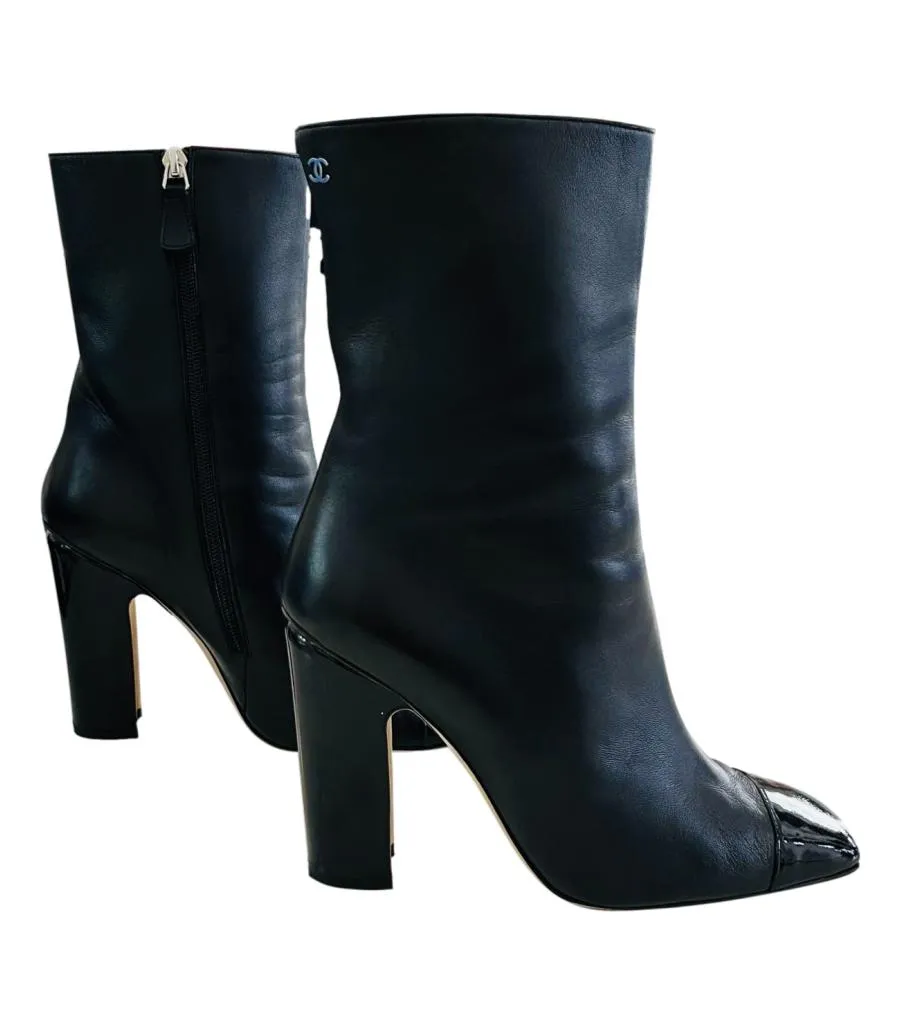 Chanel Leather Boots With Patent Leather Toe. Size 40