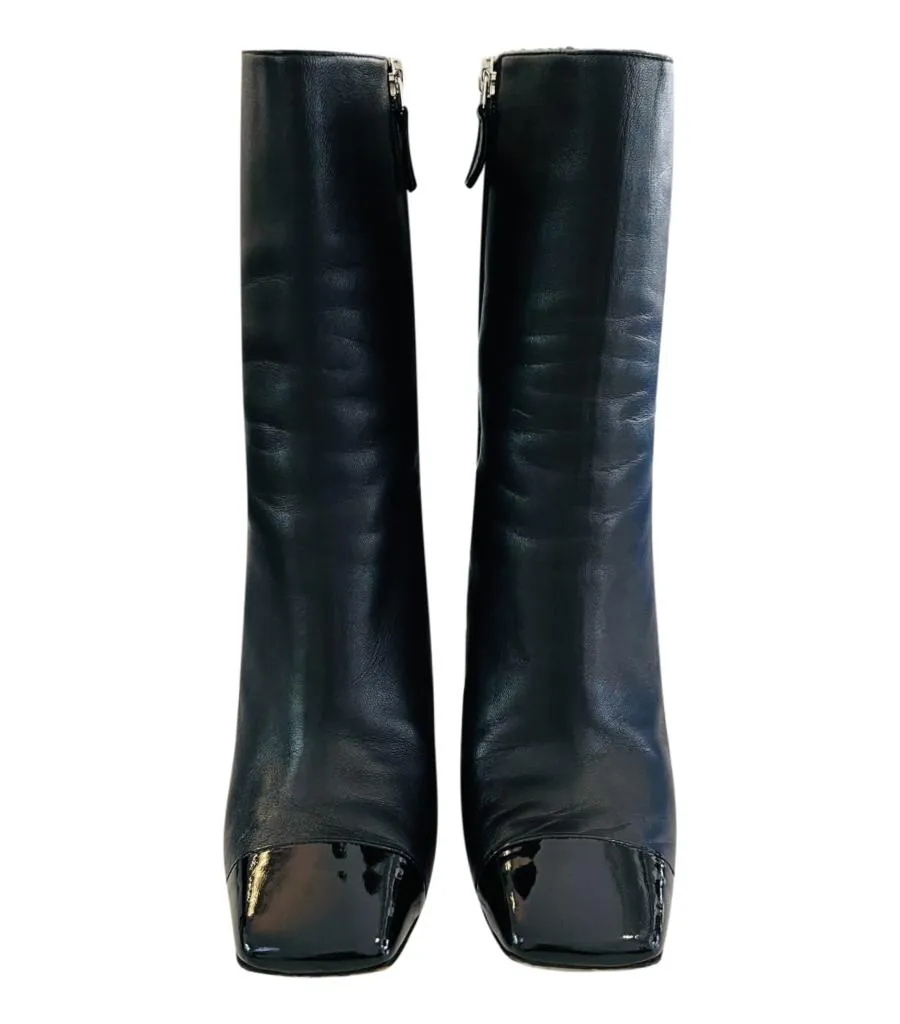 Chanel Leather Boots With Patent Leather Toe. Size 40