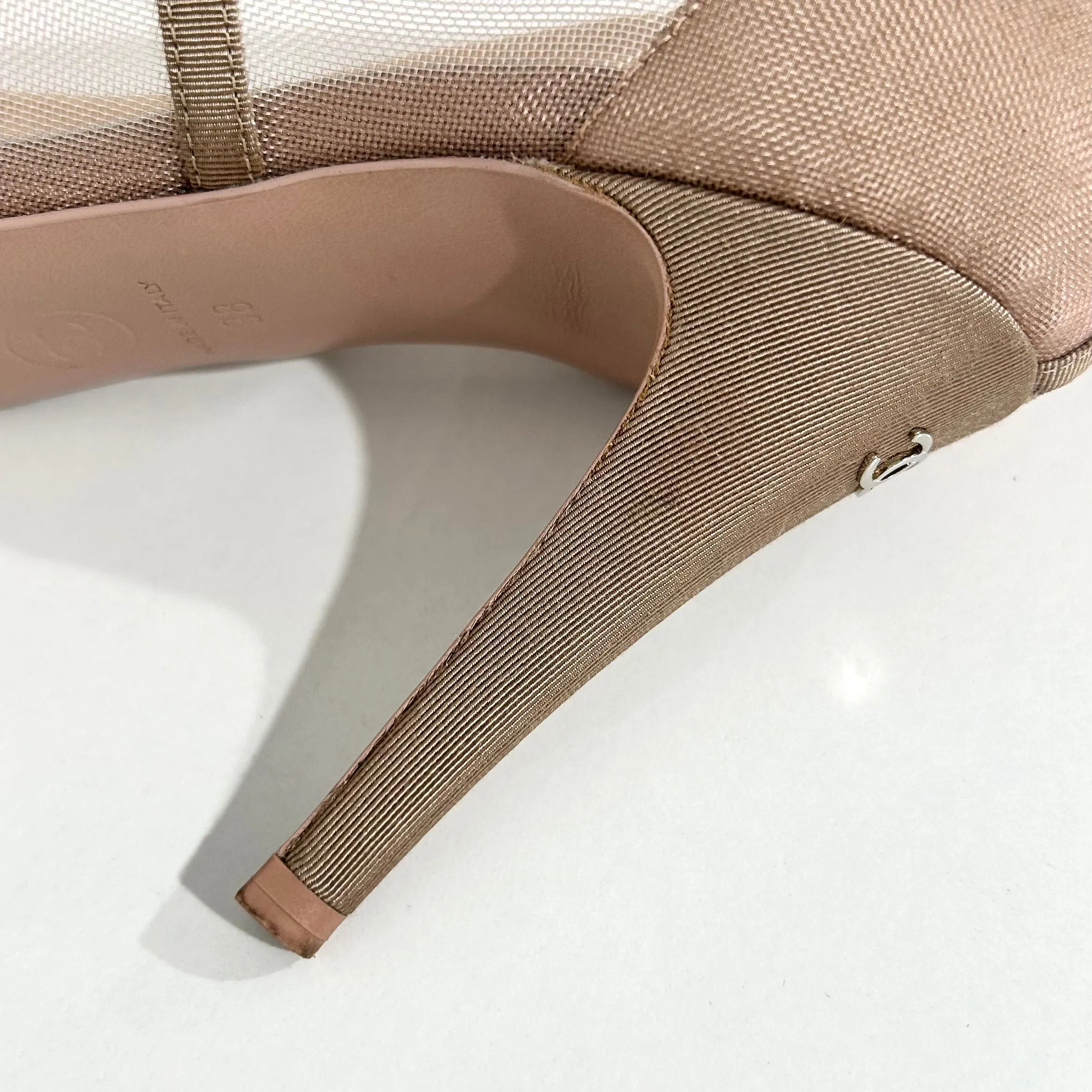Chanel Pink Mesh Camellia Heels