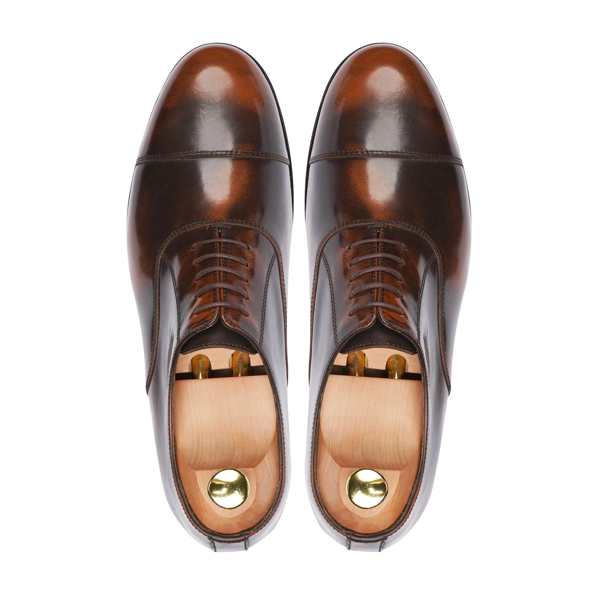 Dago - Men's Burnished Tan Brown Box Leather High Shine Oxford Shoe