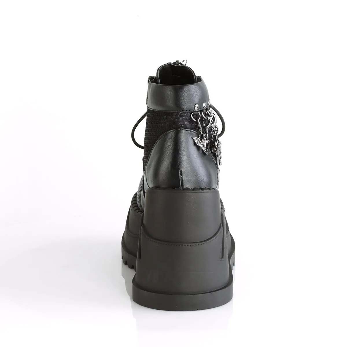 Demonia STOMP-18 | Black & Grey V. Leather & Velvet Ankle Boots