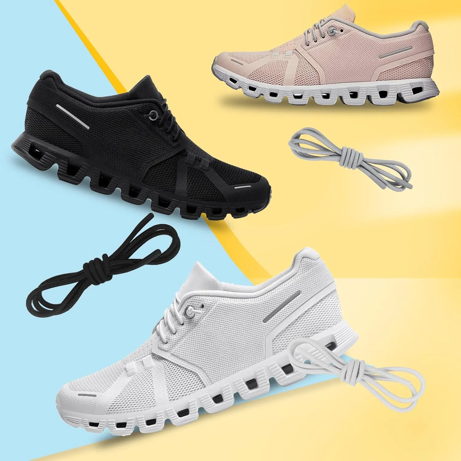 Elastic Shoelaces for On Cloud Sneakers, 1/10" (2.5mm) Stretchy Round Bungee Strings Replacement Speed Laces