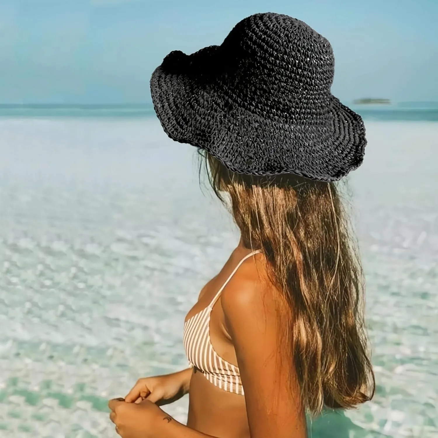 Floppy Big Beach Straw Hats for Women Foldable Summer Wide Brim Packable Sun Hat Womens Travel Straw Fedora Hat