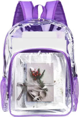 Fomaris Purple Clear Backpack Clear Bookbag Transparent See Through Plastic Backpacks for School Stadium Work Festival