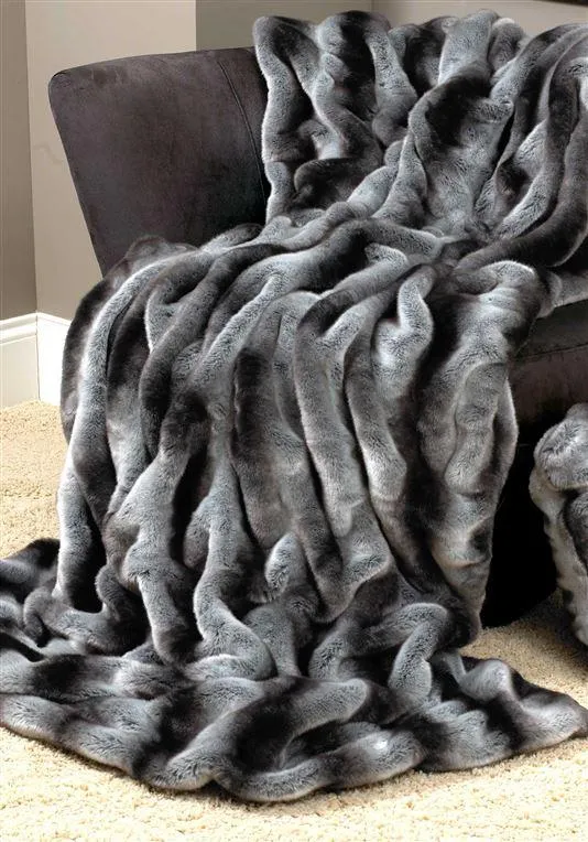 Grey Chinchilla Couture Faux Fur Throw Blanket by Fabulous Furs