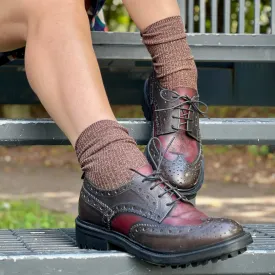 Guns Brown scarpa allacciata in pelle marrone e rossa artigianale marchigiana