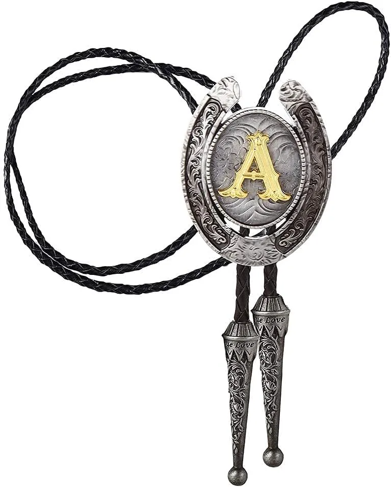 HUABOLA CALYN Vintage Bolo Tie for Men- Initial Letter ABCDMJR to Z Western Cowboy Bolo Tie for Women