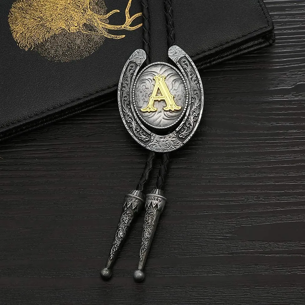 HUABOLA CALYN Vintage Bolo Tie for Men- Initial Letter ABCDMJR to Z Western Cowboy Bolo Tie for Women