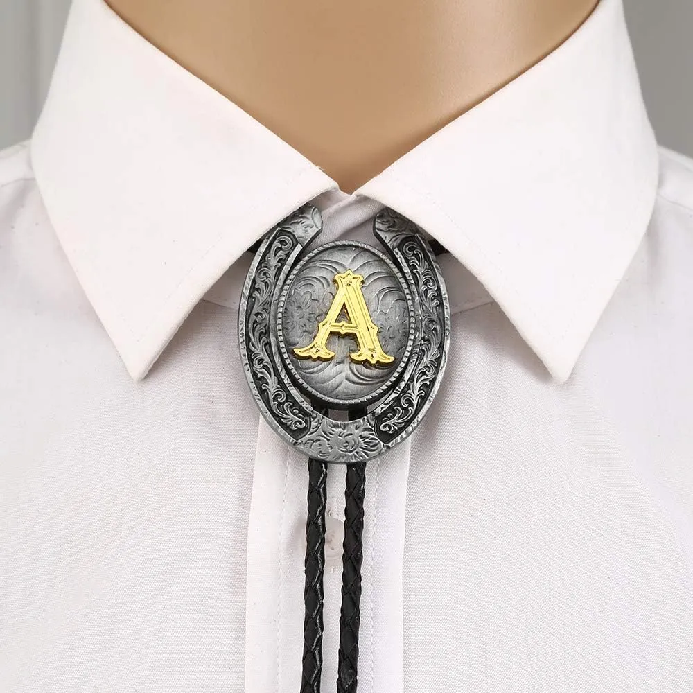 HUABOLA CALYN Vintage Bolo Tie for Men- Initial Letter ABCDMJR to Z Western Cowboy Bolo Tie for Women