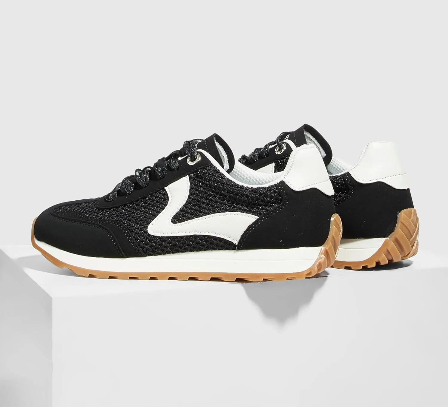LUCKY STEP Women's Fashion Casual Running Trainer Ballet Gum Rubber Sole Organza Lace Up Walking Shoes Platform Retro Sneakers
