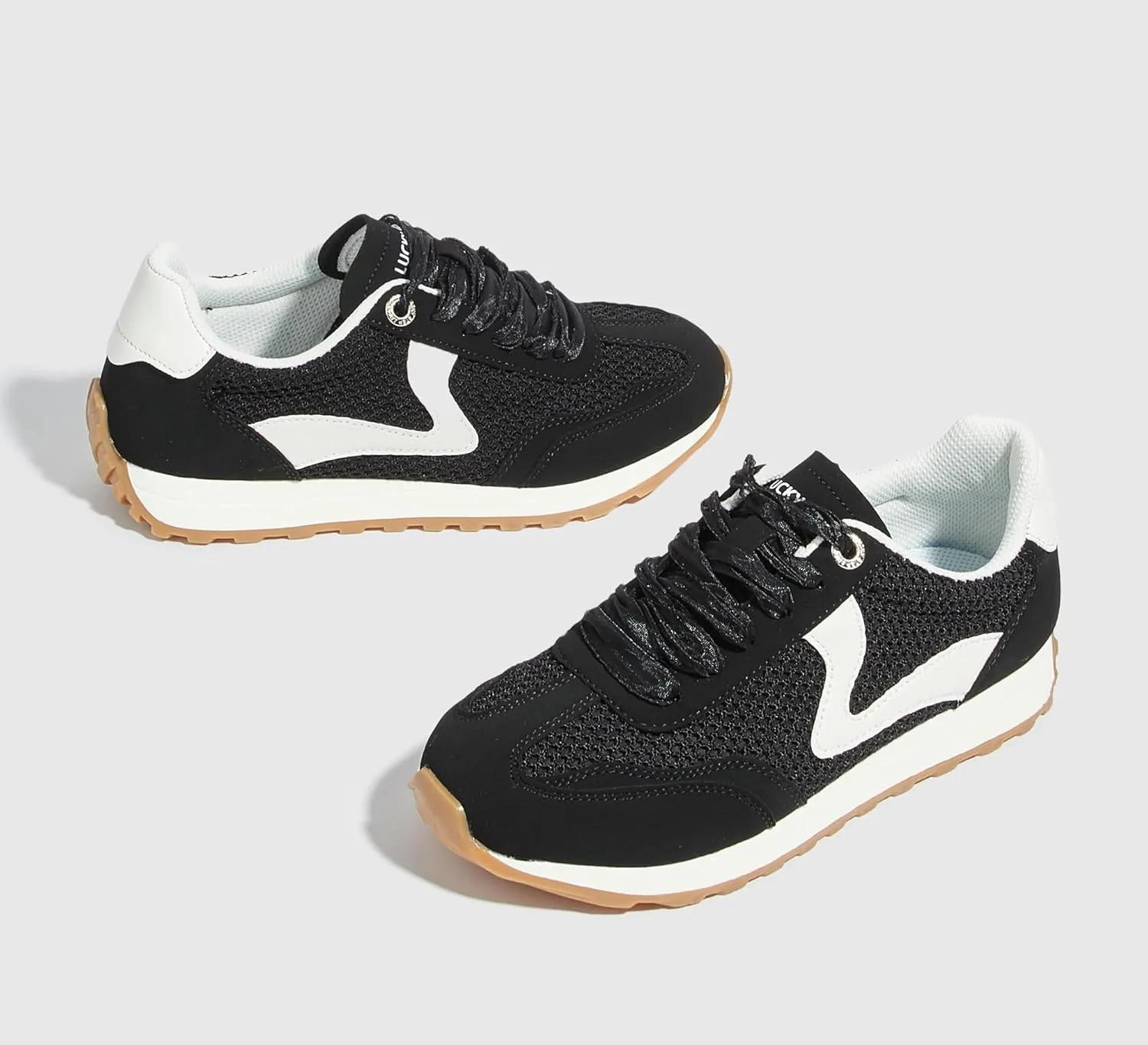 LUCKY STEP Women's Fashion Casual Running Trainer Ballet Gum Rubber Sole Organza Lace Up Walking Shoes Platform Retro Sneakers