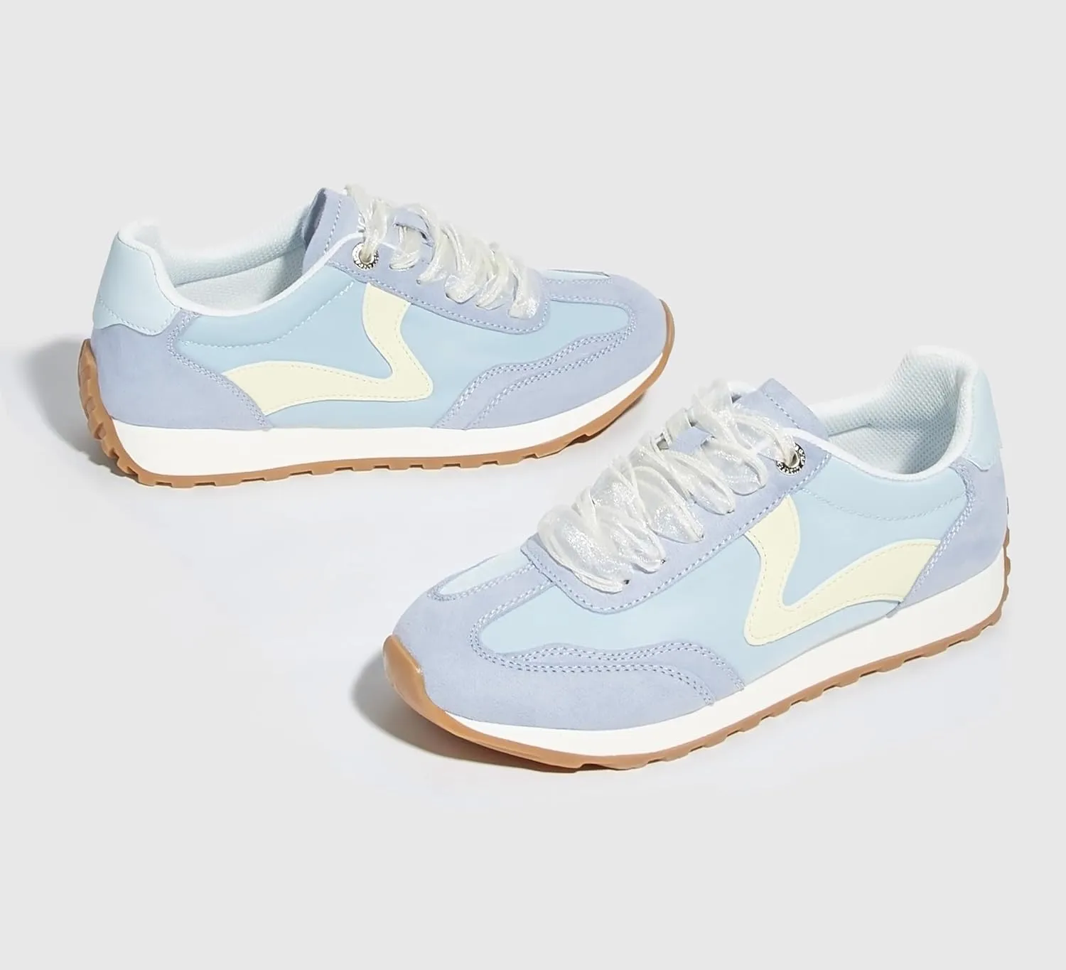LUCKY STEP Women's Fashion Casual Running Trainer Ballet Gum Rubber Sole Organza Lace Up Walking Shoes Platform Retro Sneakers