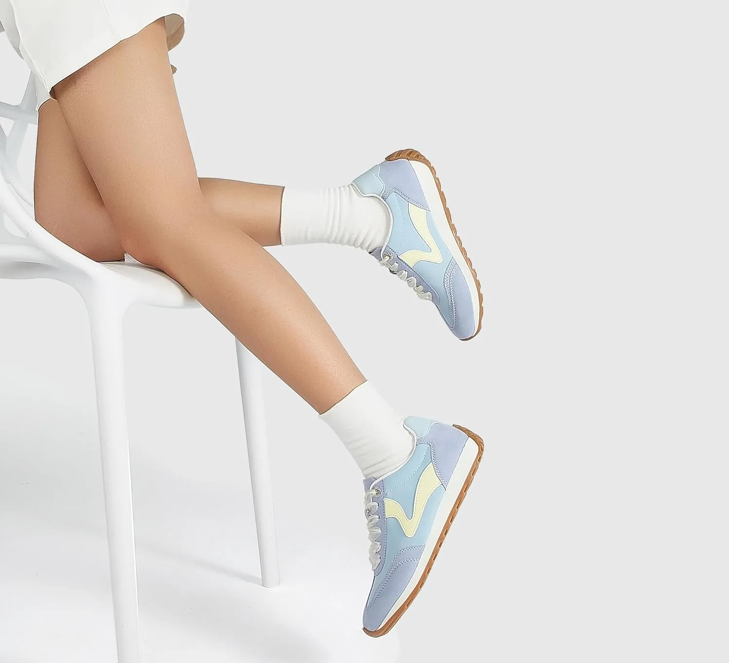 LUCKY STEP Women's Fashion Casual Running Trainer Ballet Gum Rubber Sole Organza Lace Up Walking Shoes Platform Retro Sneakers