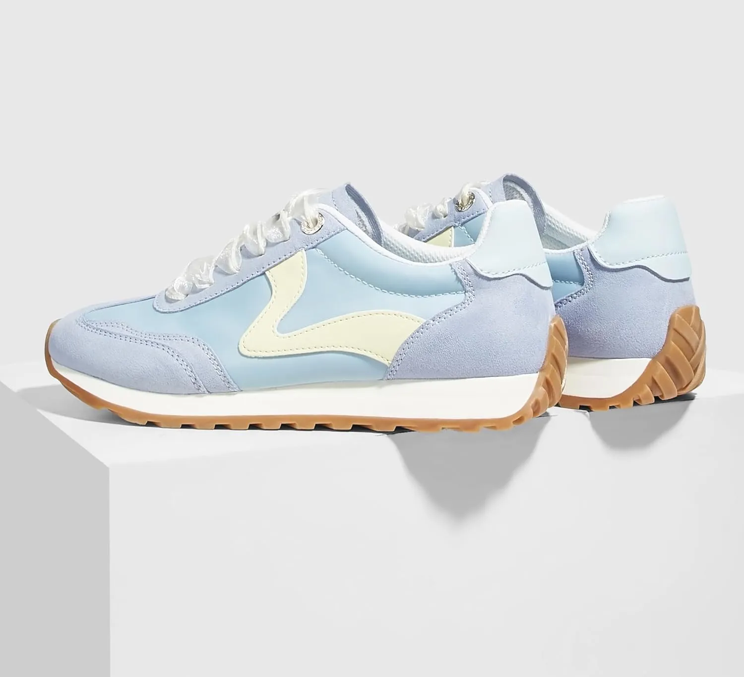 LUCKY STEP Women's Fashion Casual Running Trainer Ballet Gum Rubber Sole Organza Lace Up Walking Shoes Platform Retro Sneakers