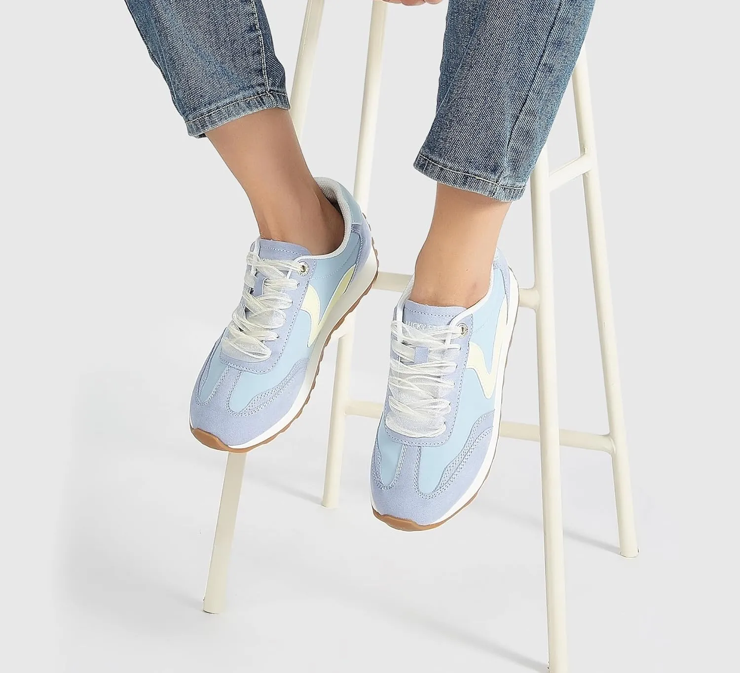 LUCKY STEP Women's Fashion Casual Running Trainer Ballet Gum Rubber Sole Organza Lace Up Walking Shoes Platform Retro Sneakers
