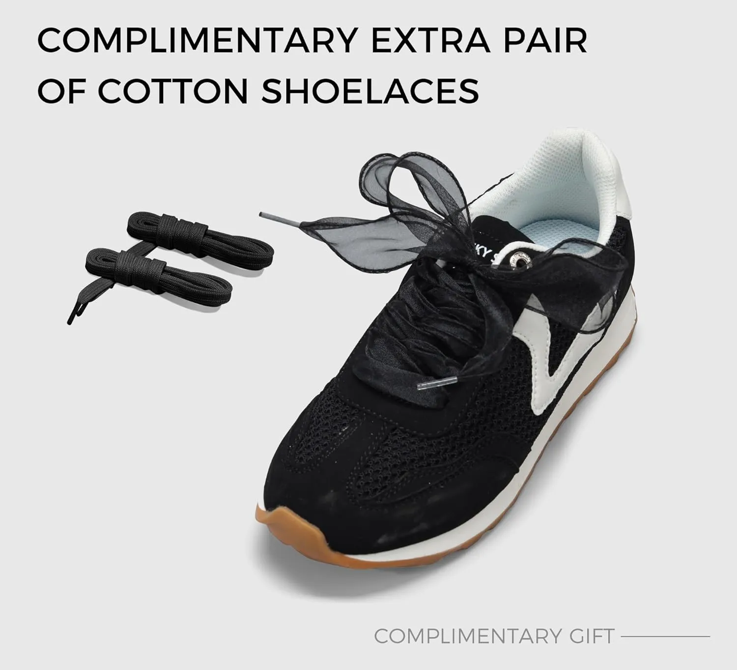 LUCKY STEP Women's Fashion Casual Running Trainer Ballet Gum Rubber Sole Organza Lace Up Walking Shoes Platform Retro Sneakers