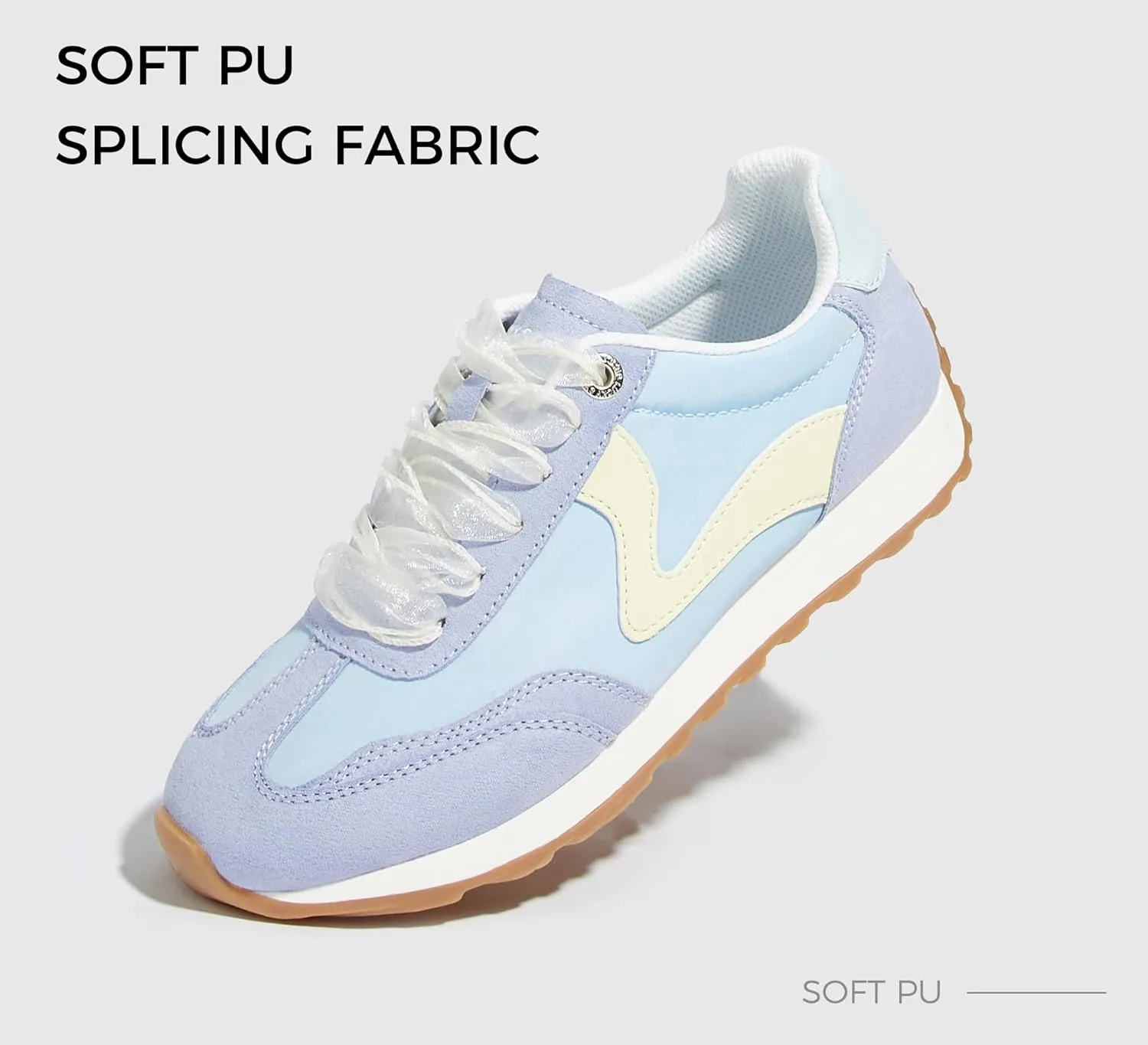 LUCKY STEP Women's Fashion Casual Running Trainer Ballet Gum Rubber Sole Organza Lace Up Walking Shoes Platform Retro Sneakers