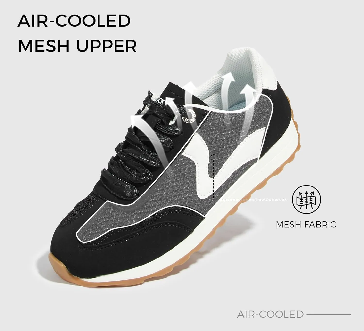 LUCKY STEP Women's Fashion Casual Running Trainer Ballet Gum Rubber Sole Organza Lace Up Walking Shoes Platform Retro Sneakers