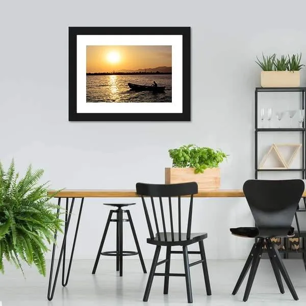 Man Boating On Lake Canvas Wall Art