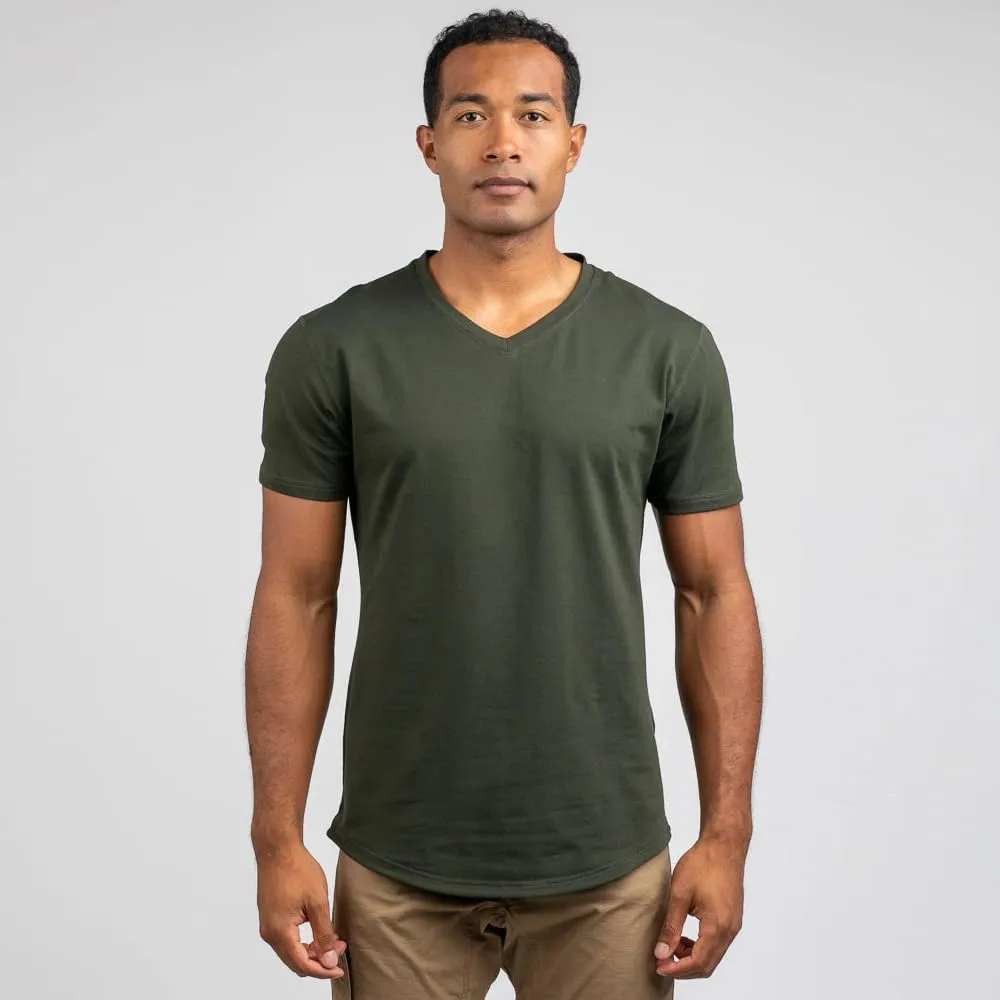 Men's Drop-Cut V-Neck ?C Plain Tshirts for Men ?C Soft Polyester, Cotton, Spandex ?C Moisture Wicking, Wrinkle Resistant