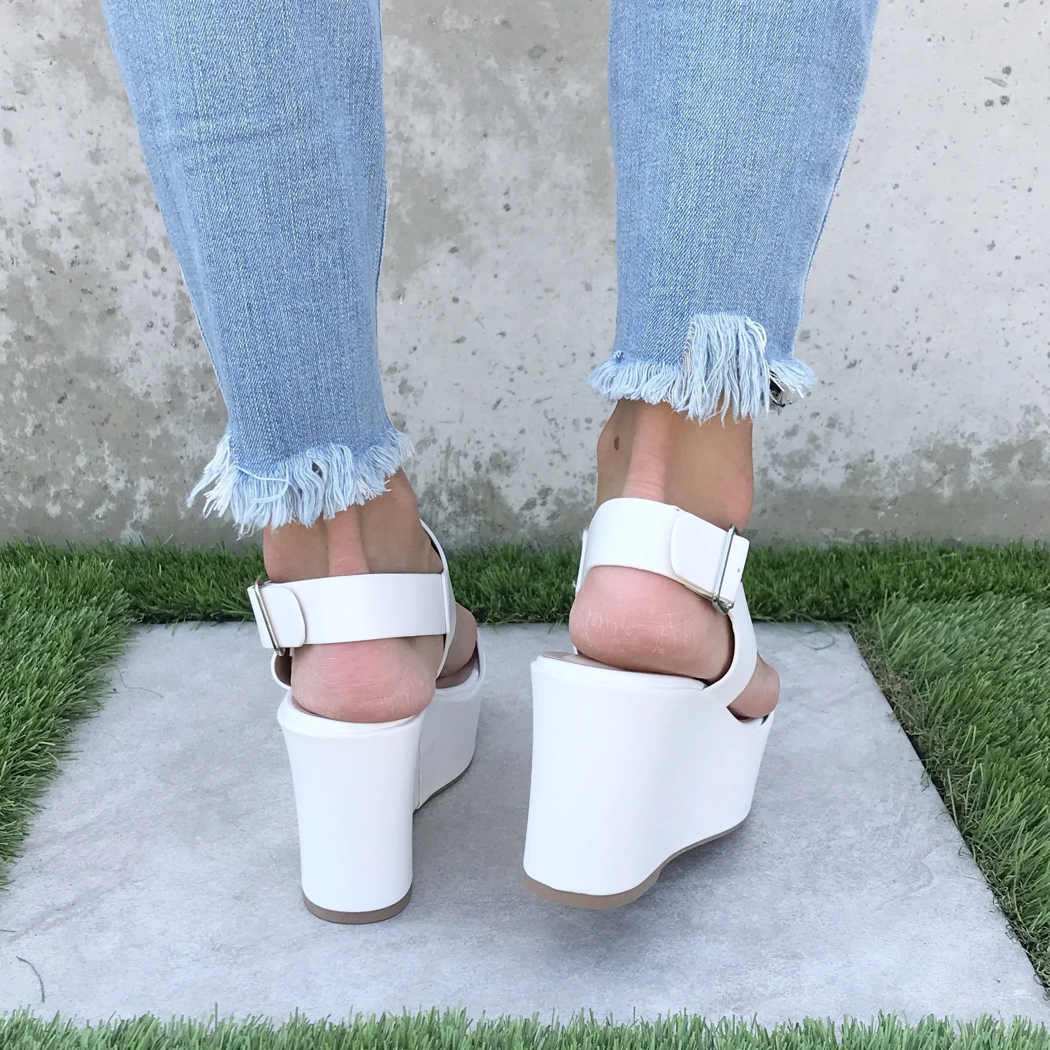 My Girl Platform Open Toe Wedges In White
