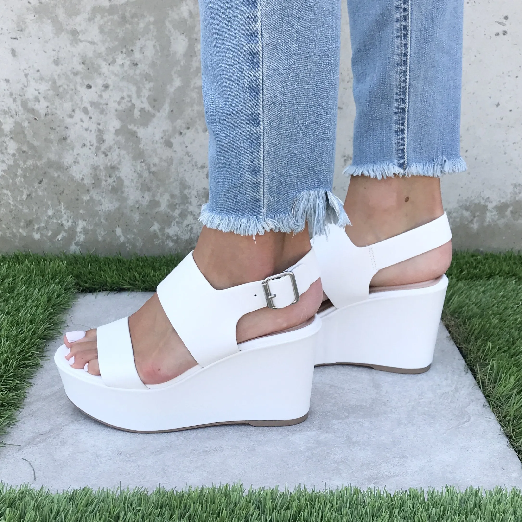 My Girl Platform Open Toe Wedges In White