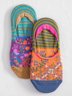 No Show Ankle Socks, Set of 2 - Dark Turquoise Floral