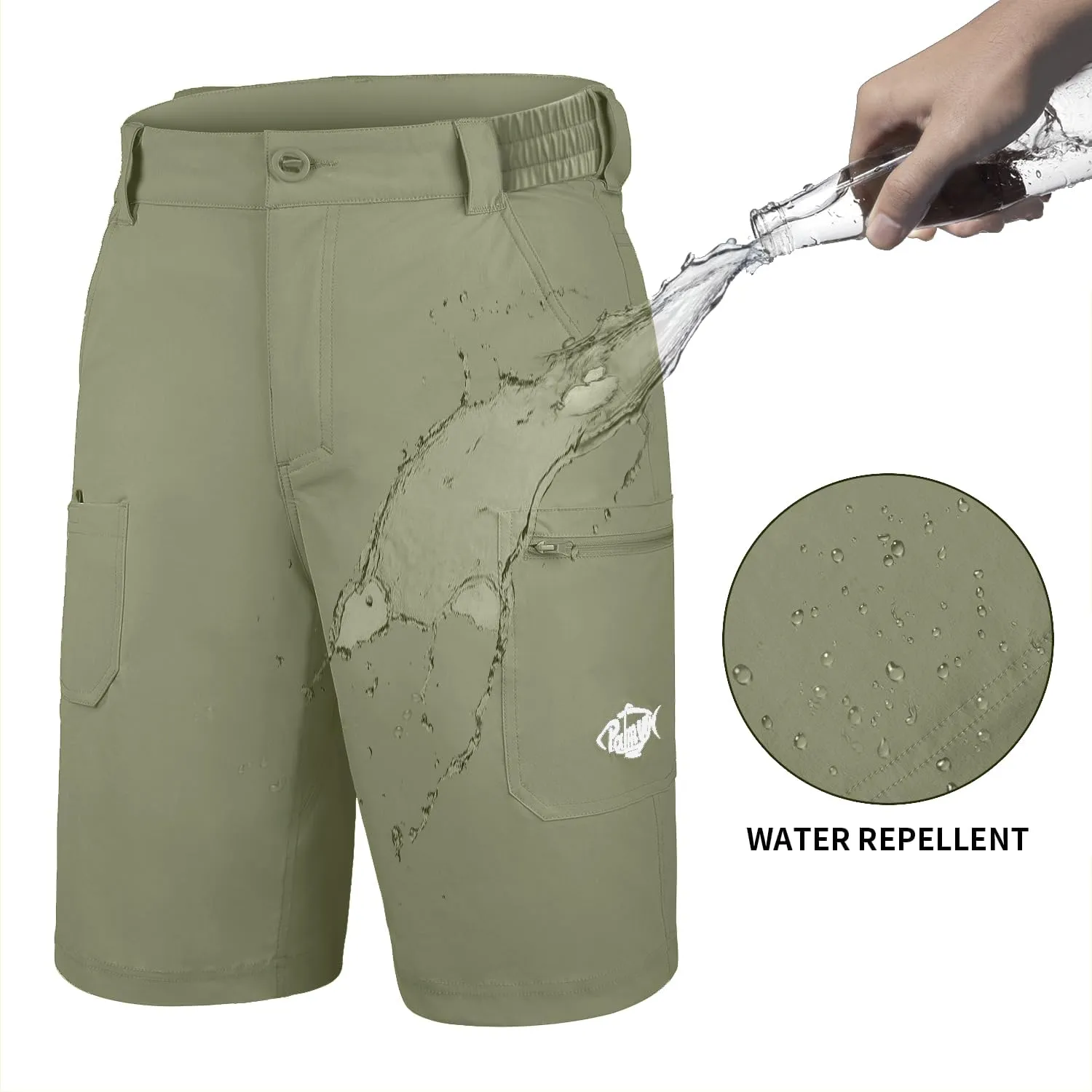 Palmyth Men's Fishing Short Quick Dry 10.5?? Sun Protection UV UPF 50  Cargo Shorts Water Resistant for Saltwater Freshwater