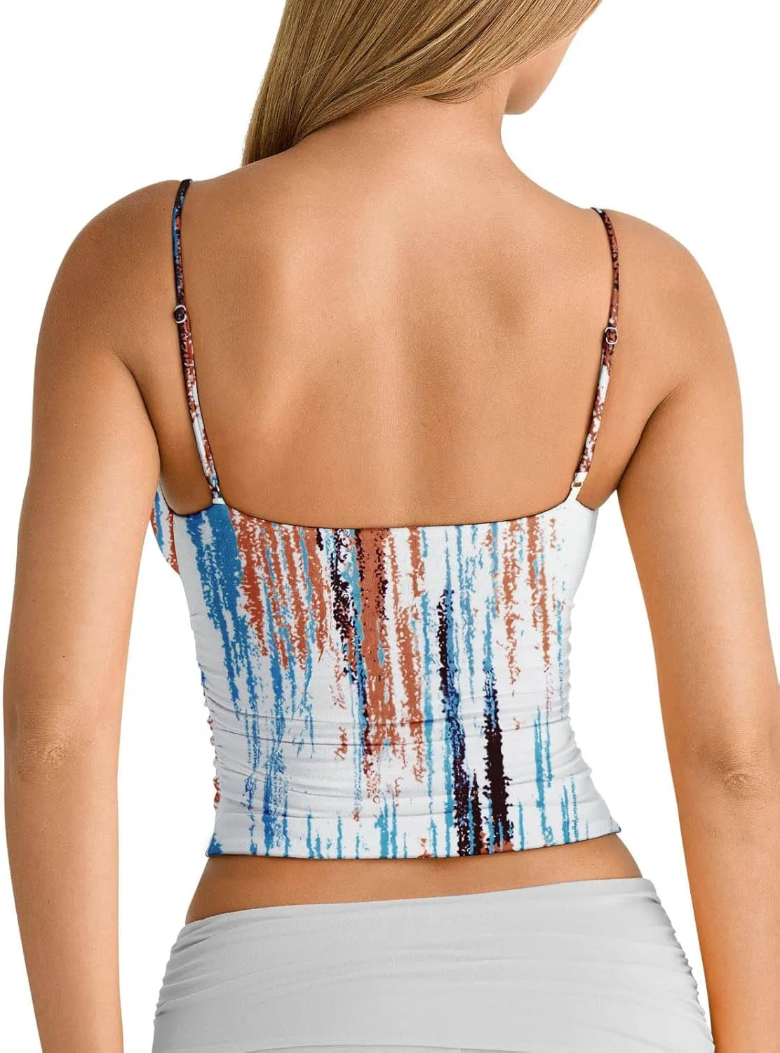 PINKMSTYLE Women's Sexy V Neck Ruched Cami Top Sleeveless Spaghetti Double Layer Fitted Crop Tank Tops