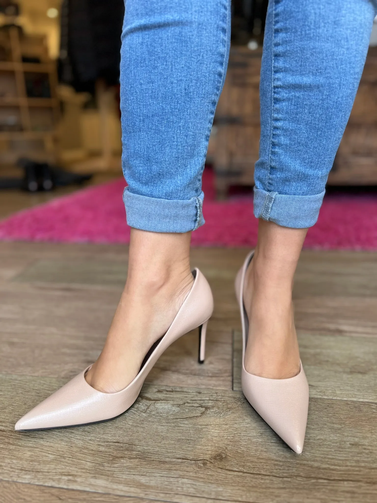 PRADA Saffiano Leather Point Toe Pumps Size 7.5