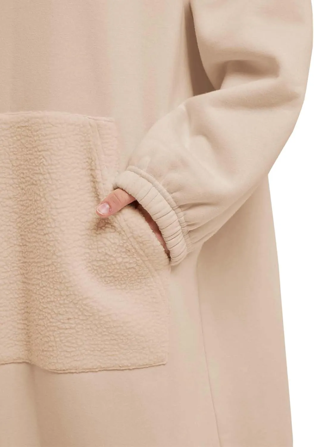 ReachMe Womens Oversized Long Fleece Sweatshirt Dresses Thickening Lounge Maxi Dress Plush Turtleneck Pullover Nightgowns