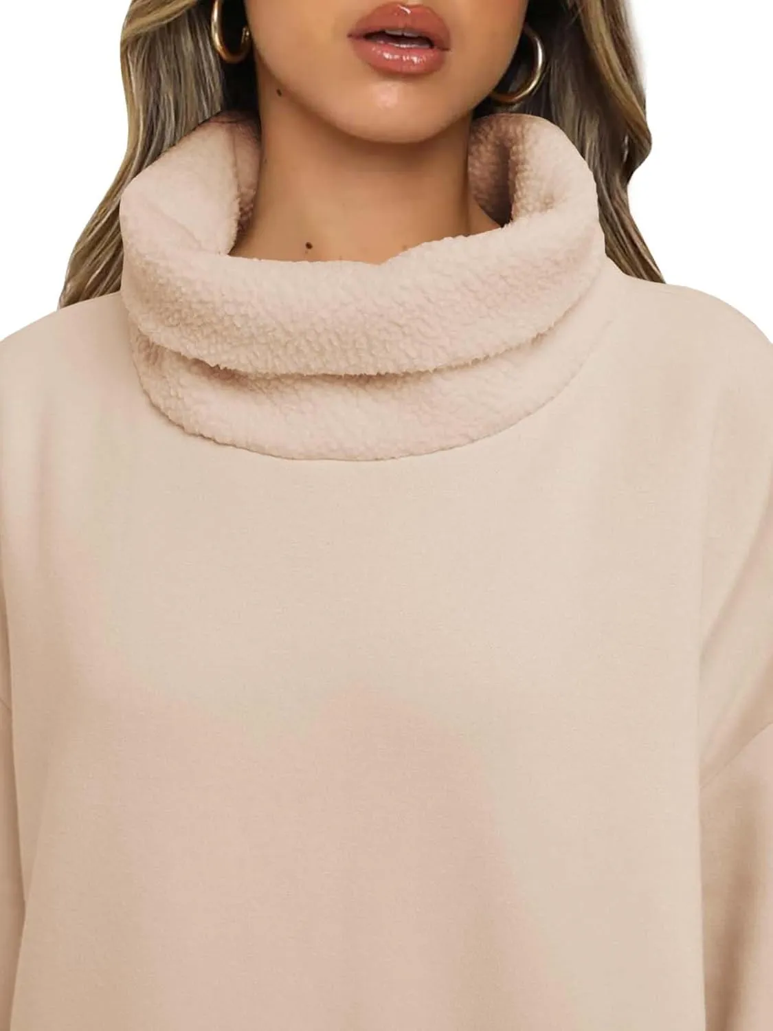 ReachMe Womens Oversized Long Fleece Sweatshirt Dresses Thickening Lounge Maxi Dress Plush Turtleneck Pullover Nightgowns