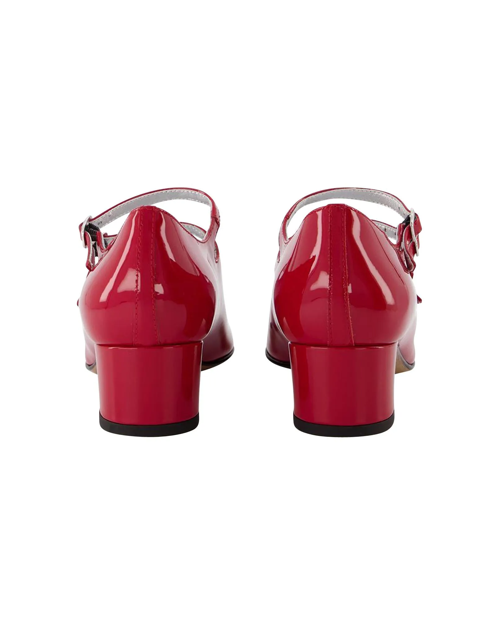 Red Patent Leather Mary Jane Shoes with Triple Strap Closure