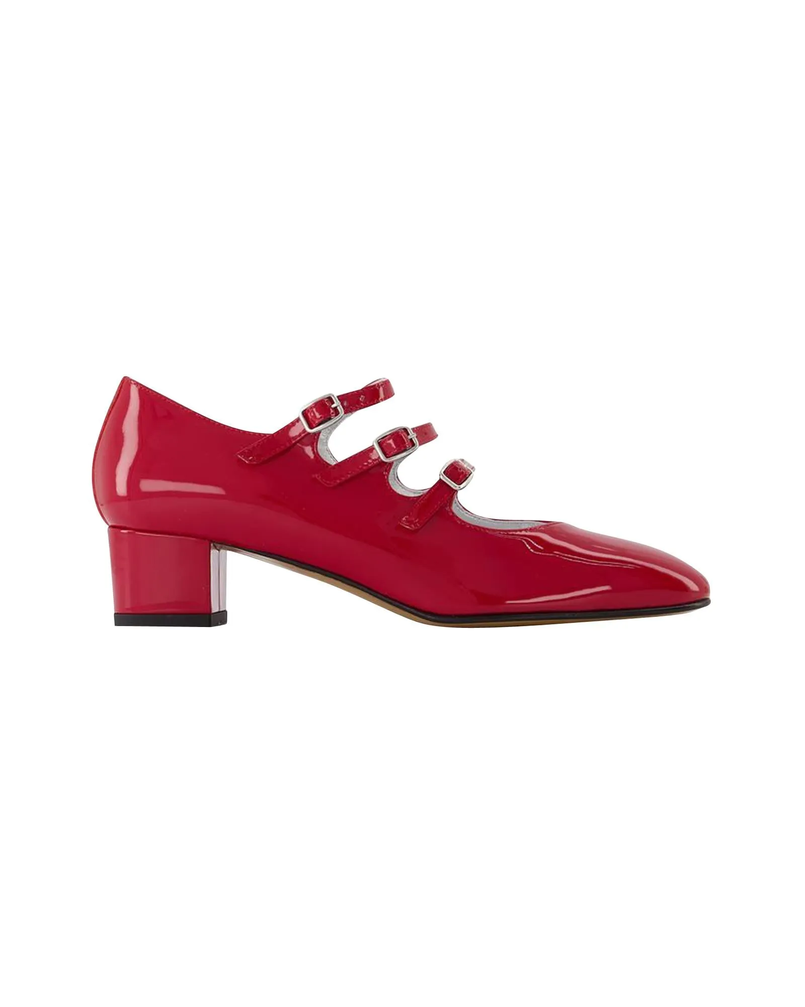 Red Patent Leather Mary Jane Shoes with Triple Strap Closure
