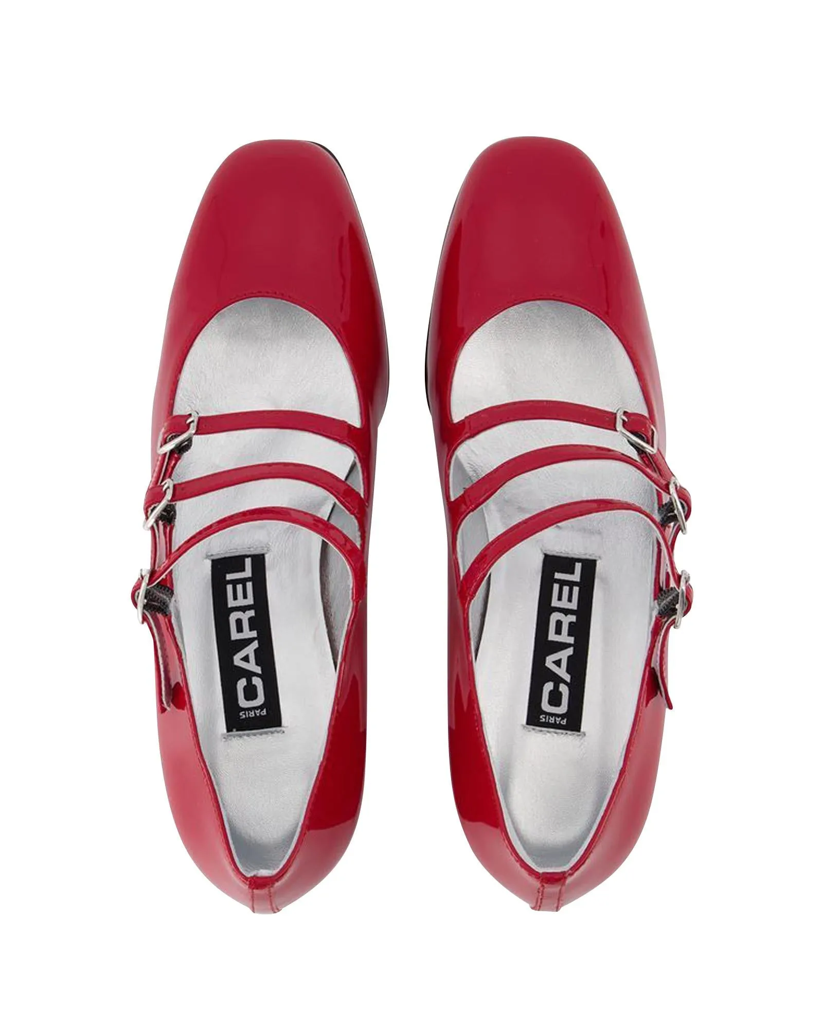 Red Patent Leather Mary Jane Shoes with Triple Strap Closure
