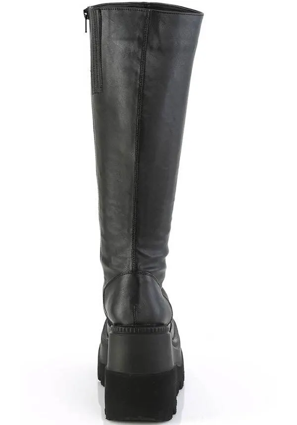 SHAKER-100WC [Black] | WIDE CALF PLATFORM BOOTS [IN STOCK]**