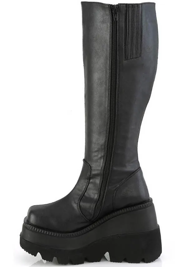 SHAKER-100WC [Black] | WIDE CALF PLATFORM BOOTS [IN STOCK]**