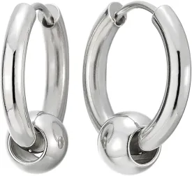 Stainless Steel Circle Beads Huggie Hinged Hoop Earrings for Men Women, 2pc