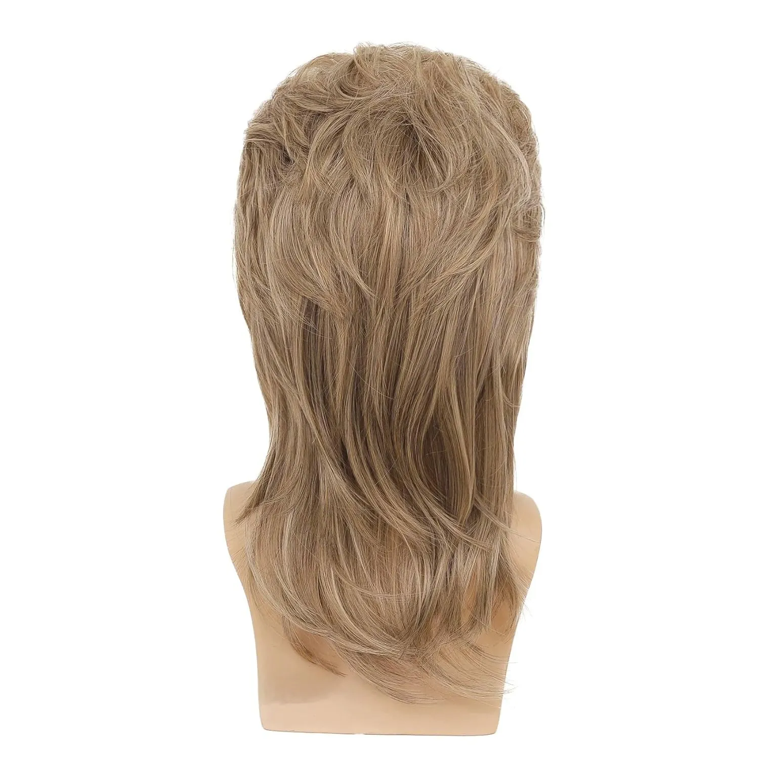 Swiking Mens Mullet Wig Light Brown Retro 70s 80s Disco Rocker Curly Punk Fancy Party Halloween Cosplay Costume Wigs (Light Brown)