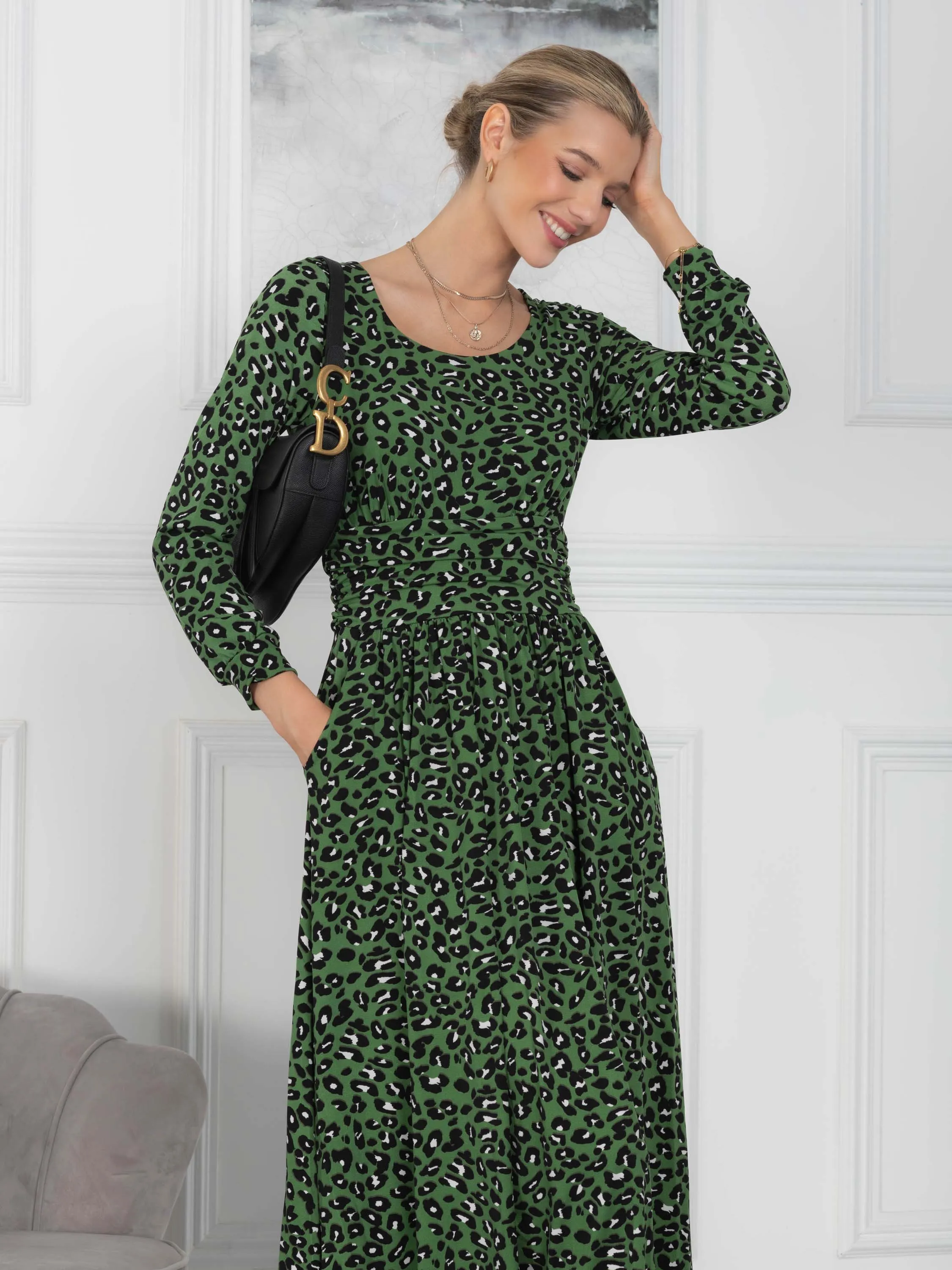 Veeksha Animal Print Dress, Green Animal